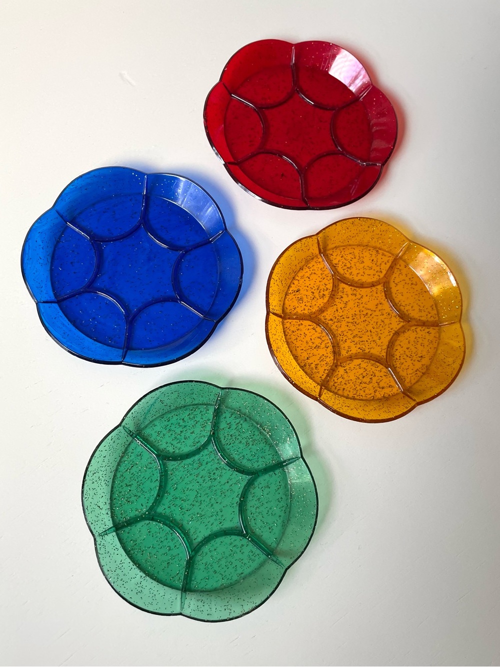 Set of 4 colorful vintage acrylic glittery coasters midcentury pool party